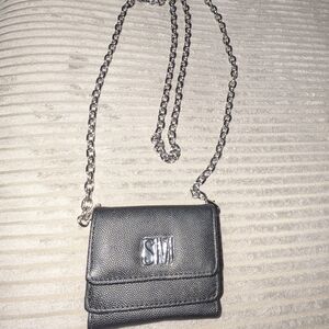 Steve Madden Black Wallet With Silver Shoulder Chain